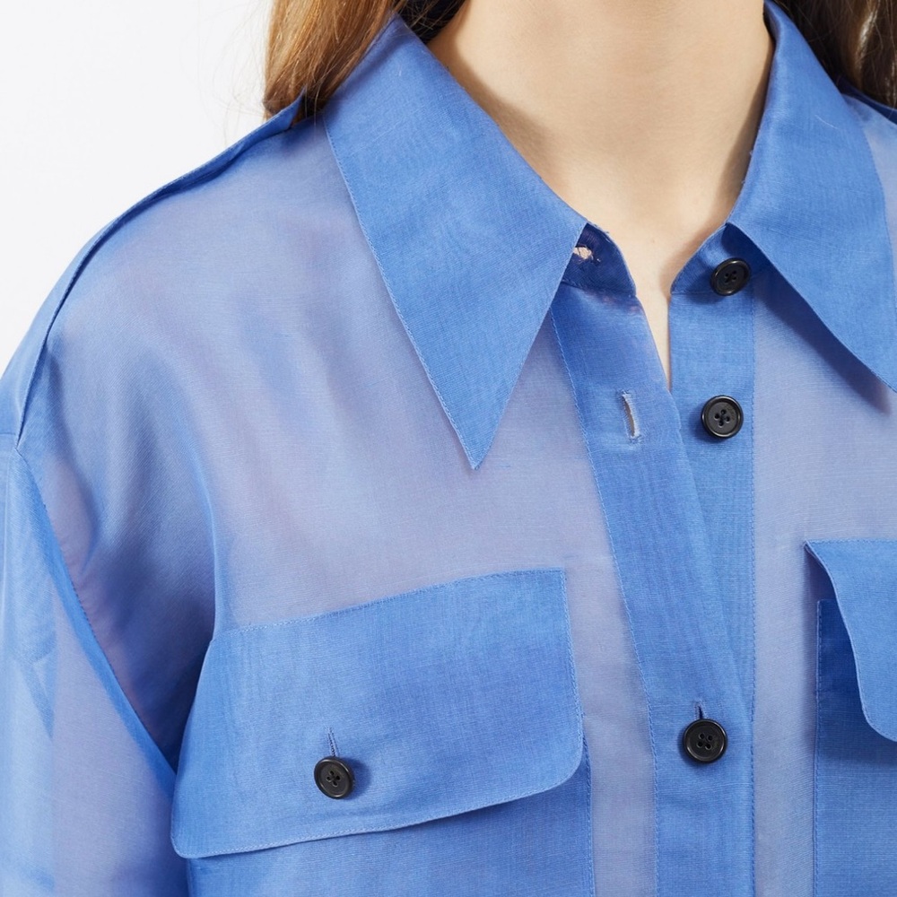 KHAITE Missa flap-pocket silk-organza shirt - Picture 4 of 9